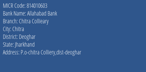 Allahabad Bank Chitra Collieary MICR Code
