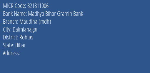 Madhya Bihar Gramin Bank Maudiha Mdh MICR Code