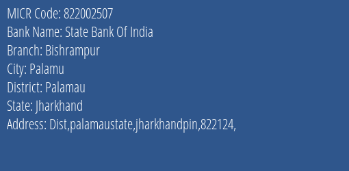 State Bank Of India Bishrampur MICR Code