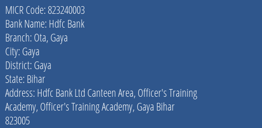 Hdfc Bank Ota Gaya Branch Address Details and MICR Code 823240003