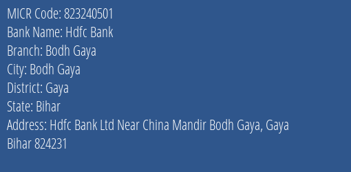 Hdfc Bank Bodh Gaya Branch Address Details and MICR Code 823240501