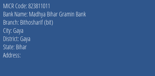 Madhya Bihar Gramin Bank Bithosharif Bit MICR Code