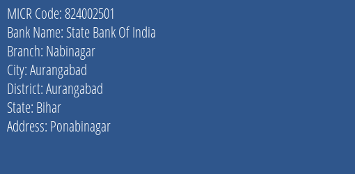State Bank Of India Nabinagar MICR Code