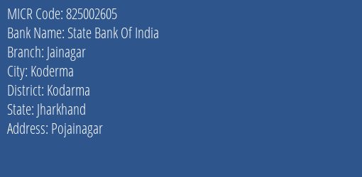 State Bank Of India Jainagar MICR Code