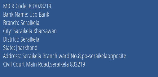 Uco Bank Seraikela MICR Code