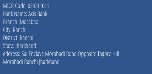Axis Bank Morabadi MICR Code
