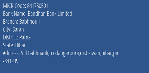 Bandhan Bank Limited Babhnouli MICR Code