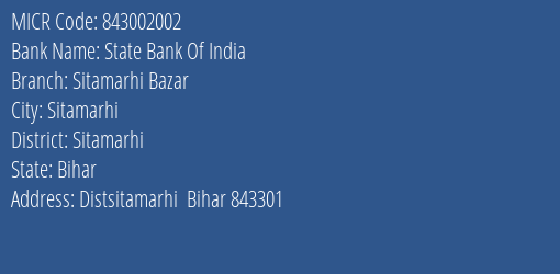 State Bank Of India Sitamarhi Bazar MICR Code