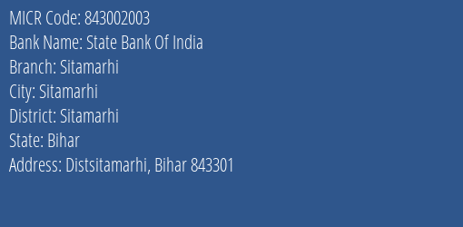 State Bank Of India Sitamarhi MICR Code
