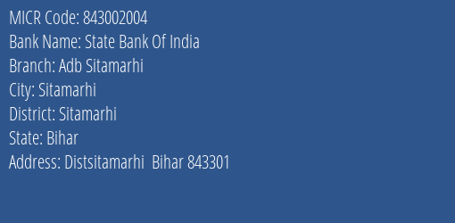State Bank Of India Adb Sitamarhi MICR Code