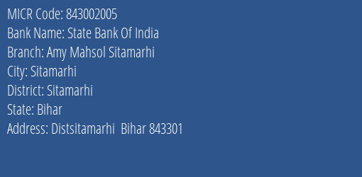 State Bank Of India Amy Mahsol Sitamarhi MICR Code