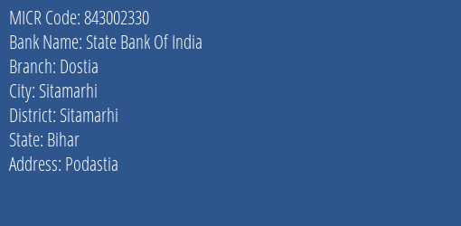 State Bank Of India Dostia MICR Code