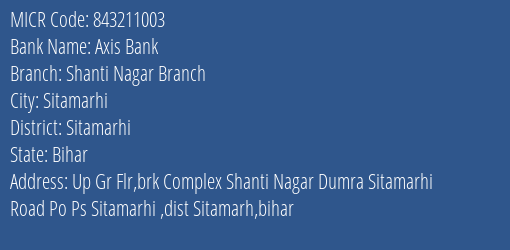 Axis Bank Shanti Nagar Branch MICR Code