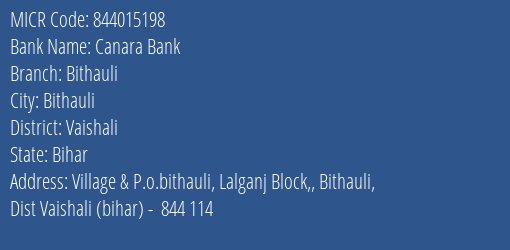 Canara Bank Bithauli MICR Code