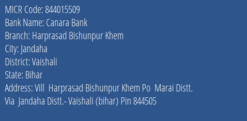 Canara Bank Harprasad Bishunpur Khem MICR Code