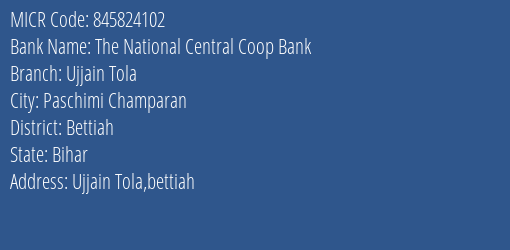 The National Central Coop Bank Ujjain Tola MICR Code