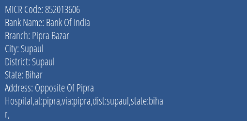 Bank Of India Pipra Bazar MICR Code
