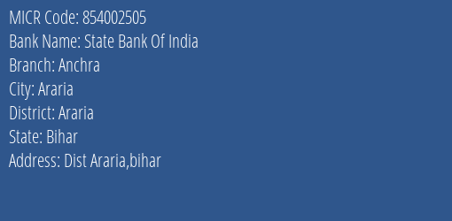 State Bank Of India Anchra MICR Code